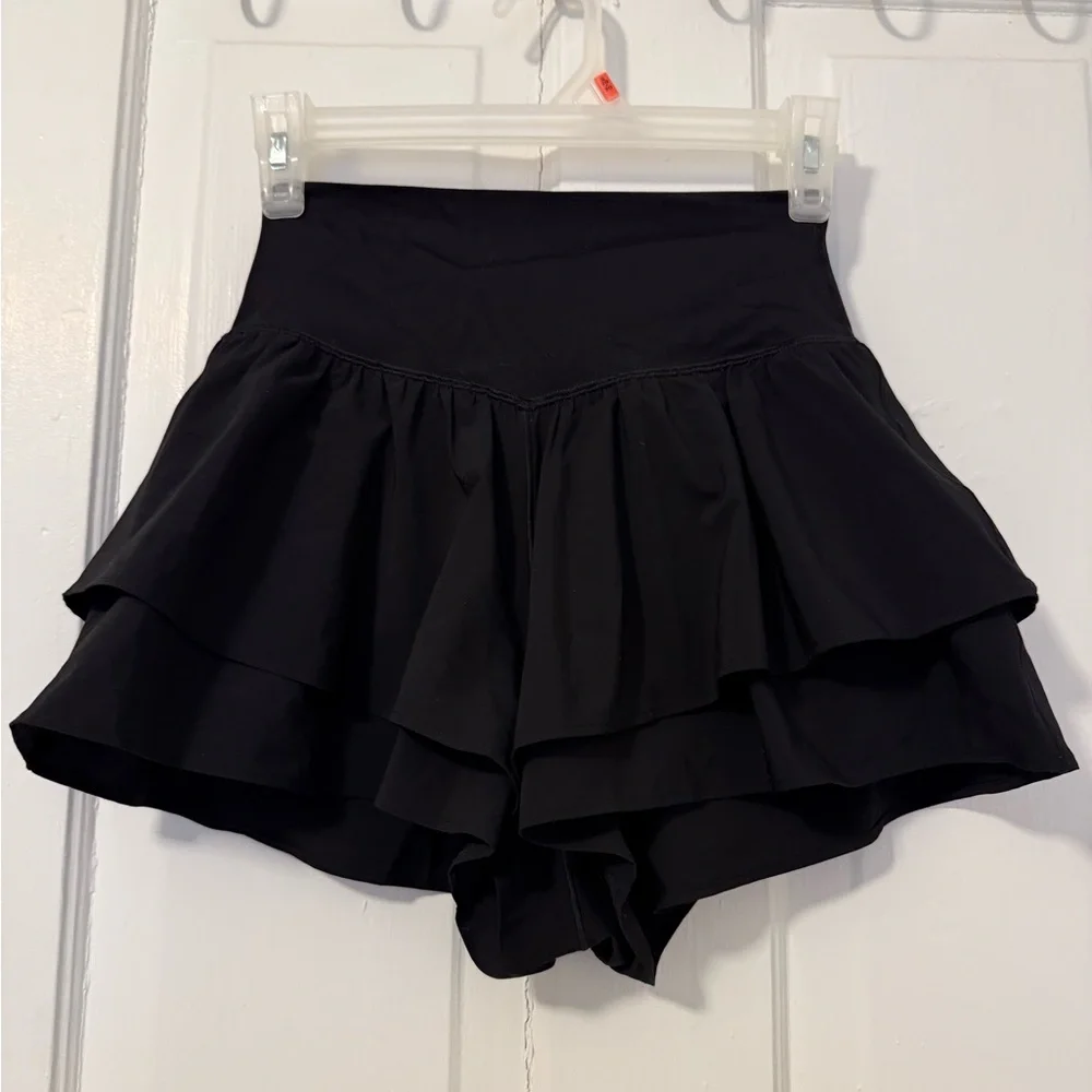 Black Offline Ruffled Athletic Shorts - Picture 1 of 3